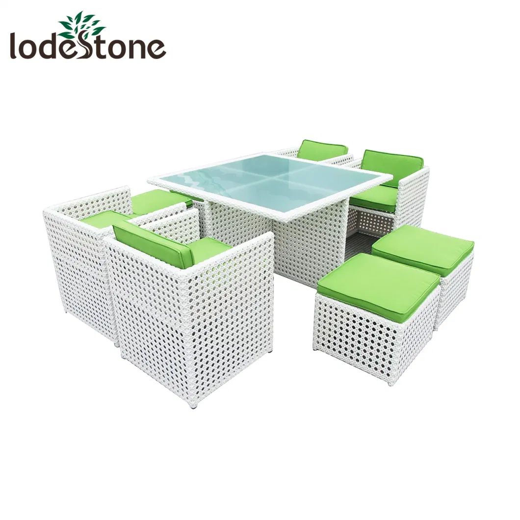 9PCS White Wicker Garden Rattan Cube Set Outdoor Table and Chairs