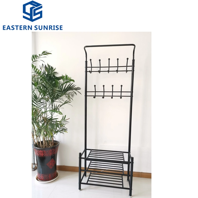 Steel Metal 3 Tier Shoe Rack with Clothes Coat Hanger