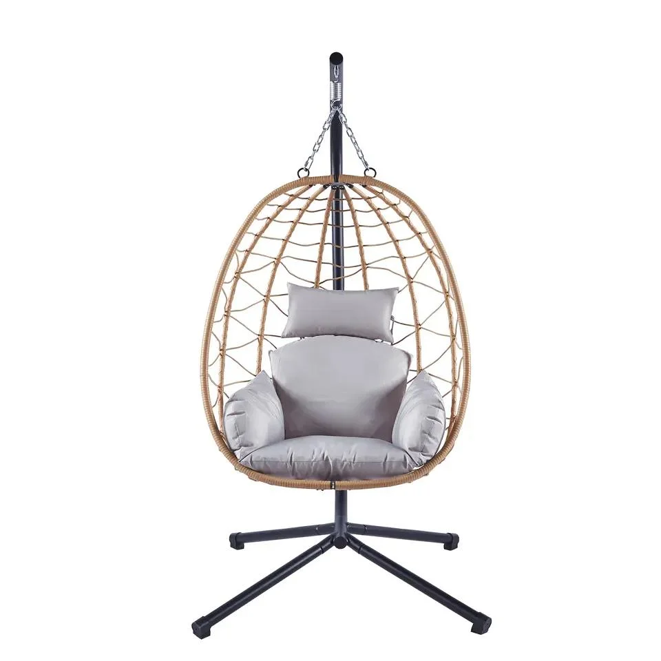 Outdoor Garden Patio Black Rattan Lounge Cocoon Foldable UV Resistant Wicker Hammock Hanging Basket Porch Egg Swing Chair