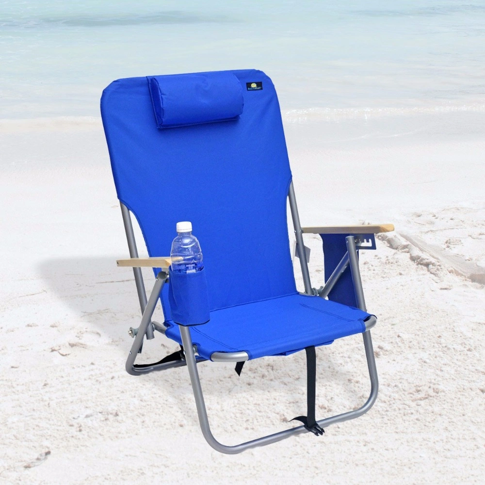 Portable Reclining Backpack Chair with Aluminum Frame, Cup Holder, and Shoulder Straps for Camping, Lawn, Beach, and Outdoor Activities.