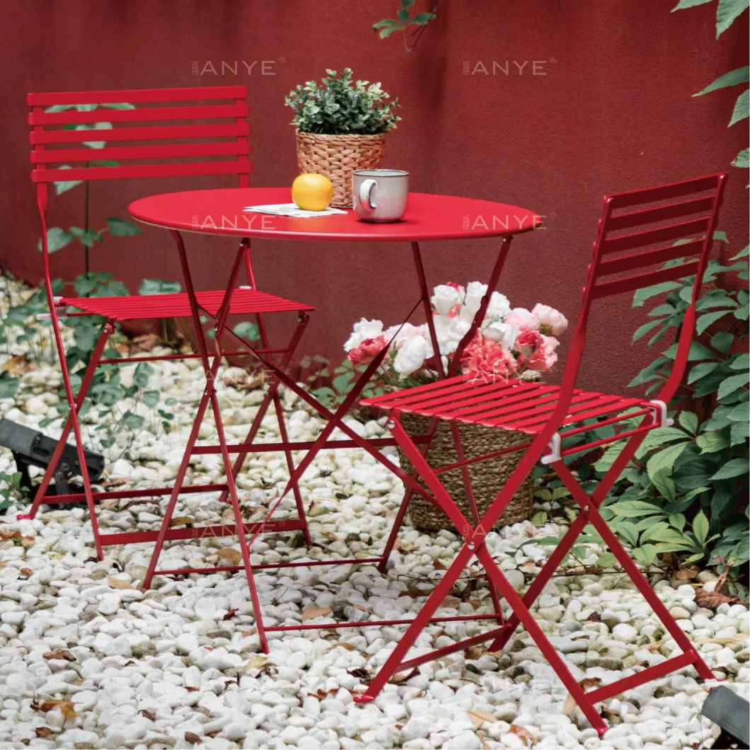 Modern Household Garden Outdoor Leisure Dining Furniture Metal Rust Resistant Round Coffee Table Folding Chair