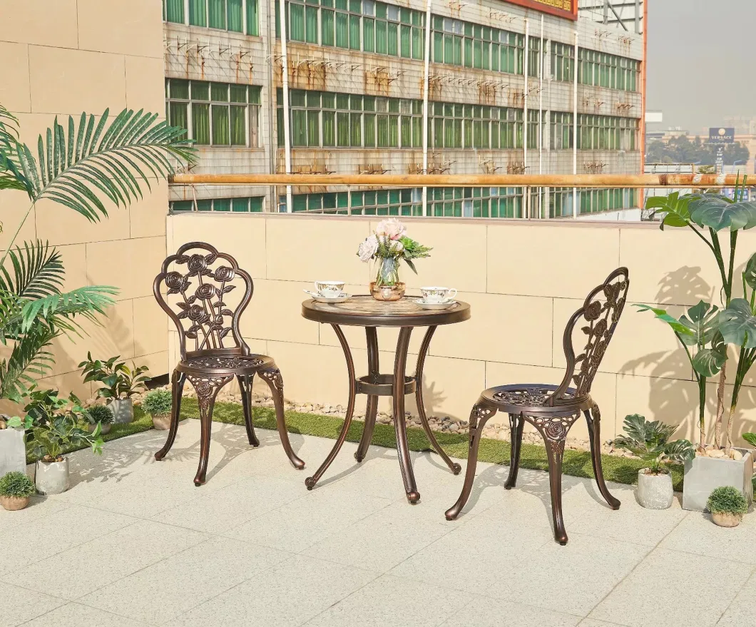 Outdoor Cast Aluminum Table and Chair Villa Courtyard Garden Leisure Open-Air Balcony European Style