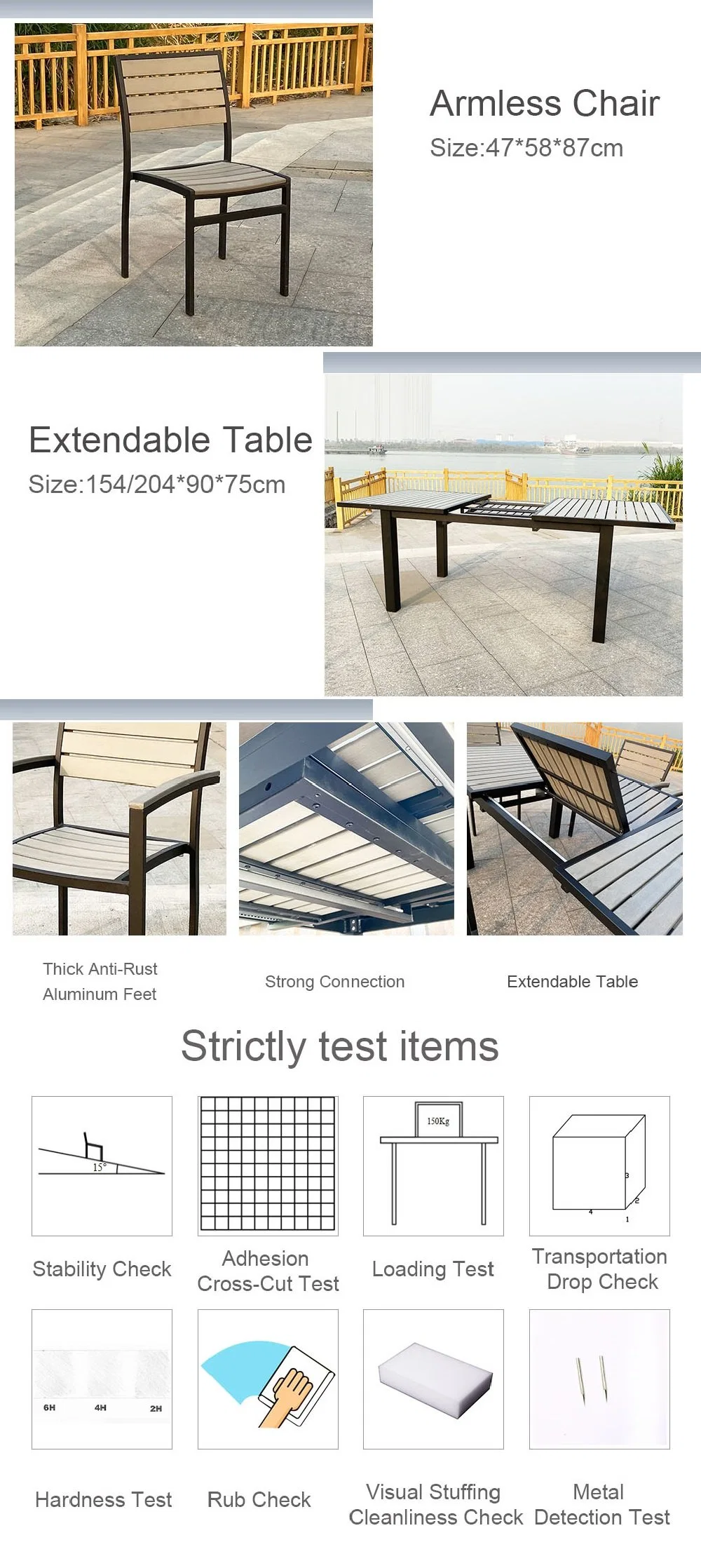 Multi-Functional Outdoor Garden Aluminum Feet Furniture Extendable Table and Armchair for Restaurant