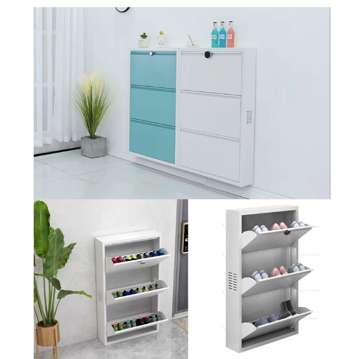 Fas-036A Slimline Foldable Metal 4 Tiers Rack Stand Slim Shoe Storage Cabinet Shoe Rack Cabinet