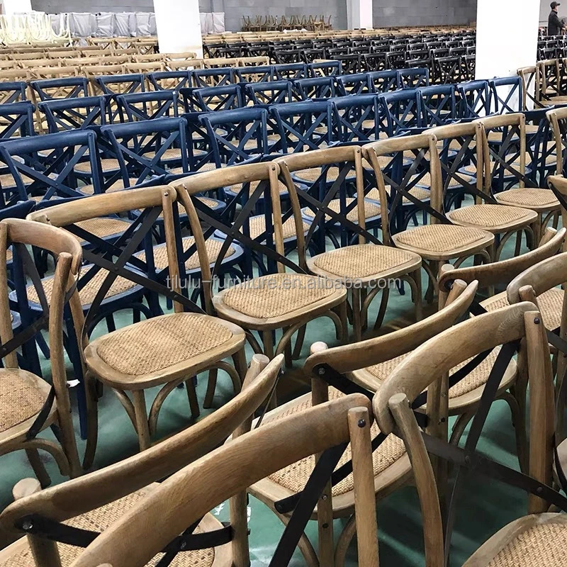 Wholesale Modern Solid Wood Chair X Cross Back Banquet Chair with Rattan Cushion for Wedding Restaurant Outdoor Chair