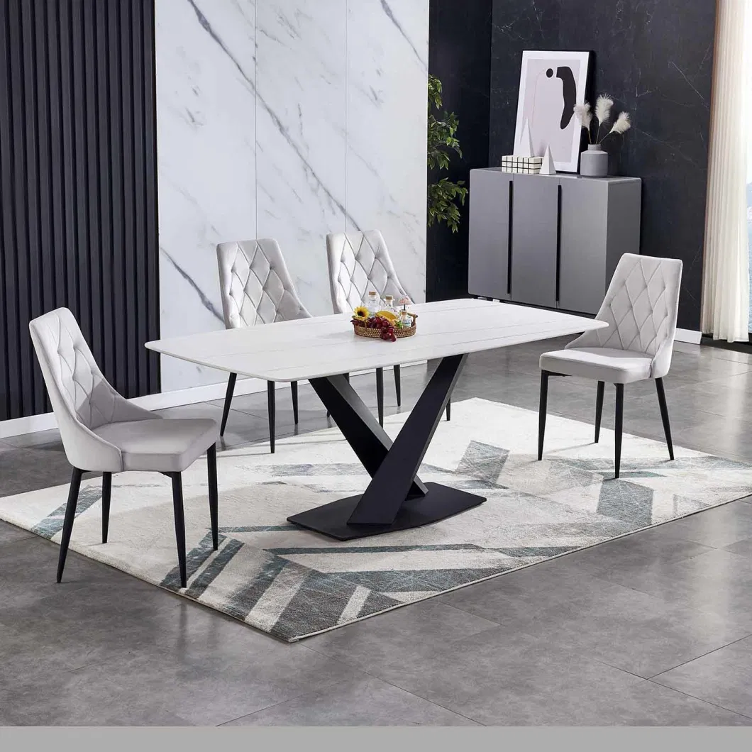 Luxury Kitchen Dining Table Marble Top Stainless Steel Table Simple Gold Legs Cafe Marble Italian Dining Table Set 6 Chair