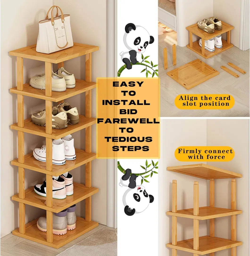 Bamboo Vertical Tall Narrow Closet Entryway Corner Garage and Bedroom Shoe Rack Space Saving Storage