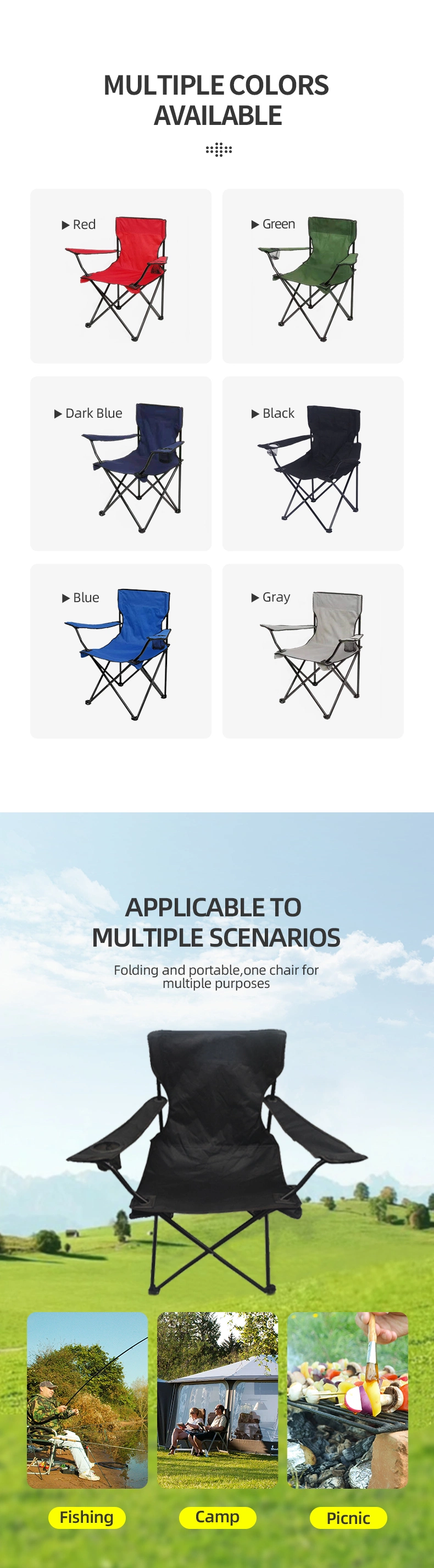 Customizable Color X-Shaped Bracket Durable Folding Chair for Hiking