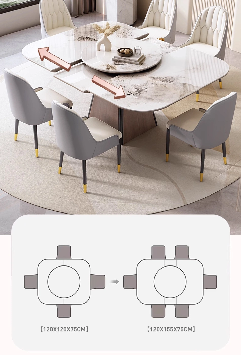 Modern Luxury Design Marble Top Dining Table 4 6 Chairs Set Dining Room Furniture Folding Table and Chairs for Dining Room