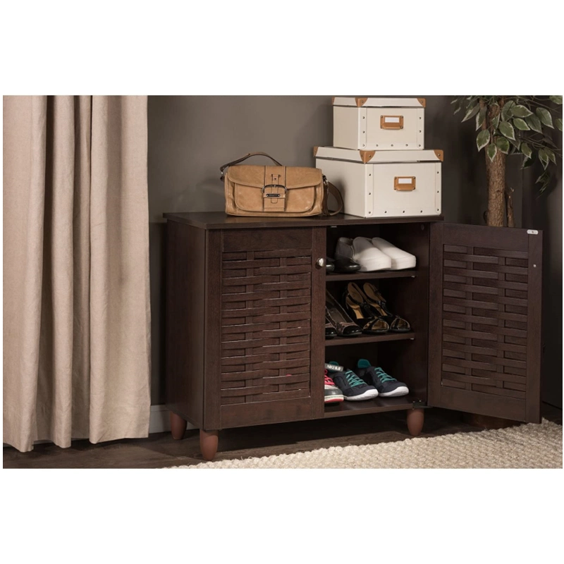 Modern Dark Brown Household Entrance Wooden Shoe Cabinet 0238