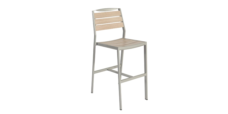 Outdoor Patio Counter Height Bar Stool in Aluminum and Plastic Wood