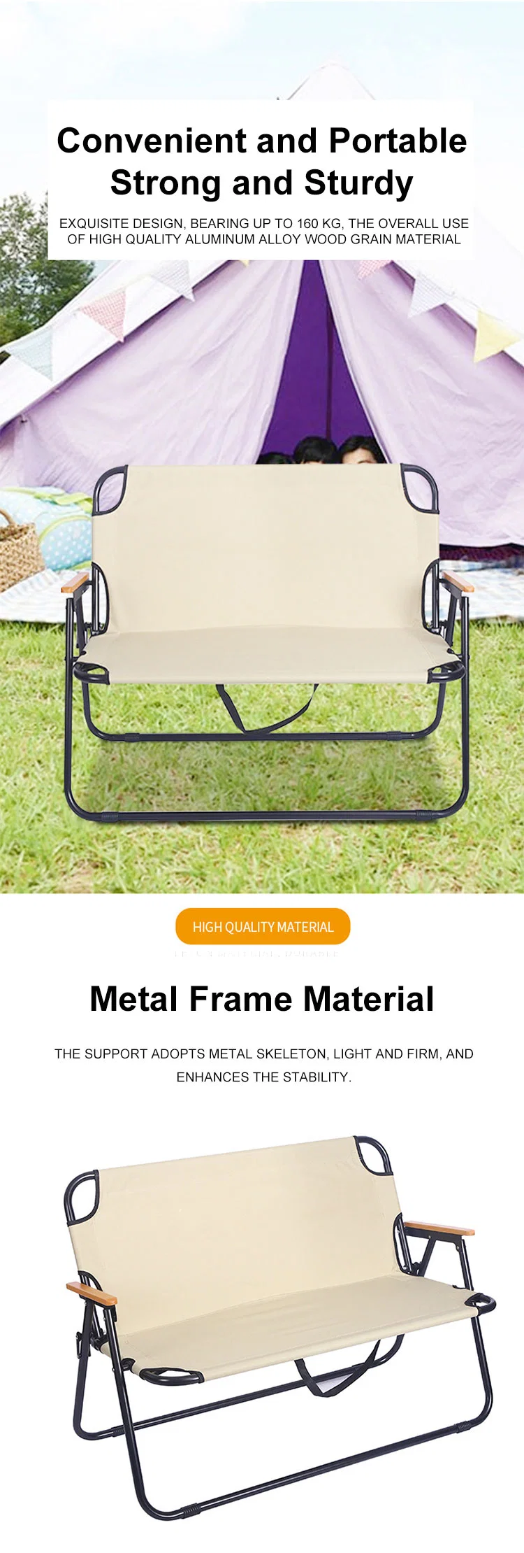 Outdoor Portable Chair Beach Folding Double Seats Camping Chair