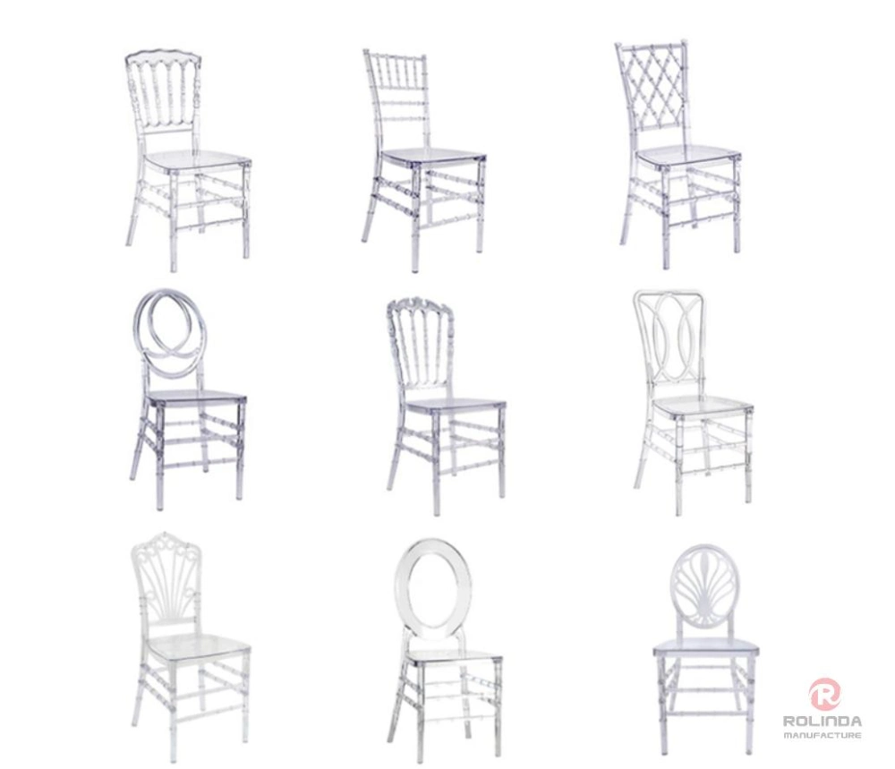 New Design Transparent Plastic Resin Tiffany Chiavari Chair Crystal Ice Stacking Chair with Designer Back Chair for Wedding Banquet Dining Chairs