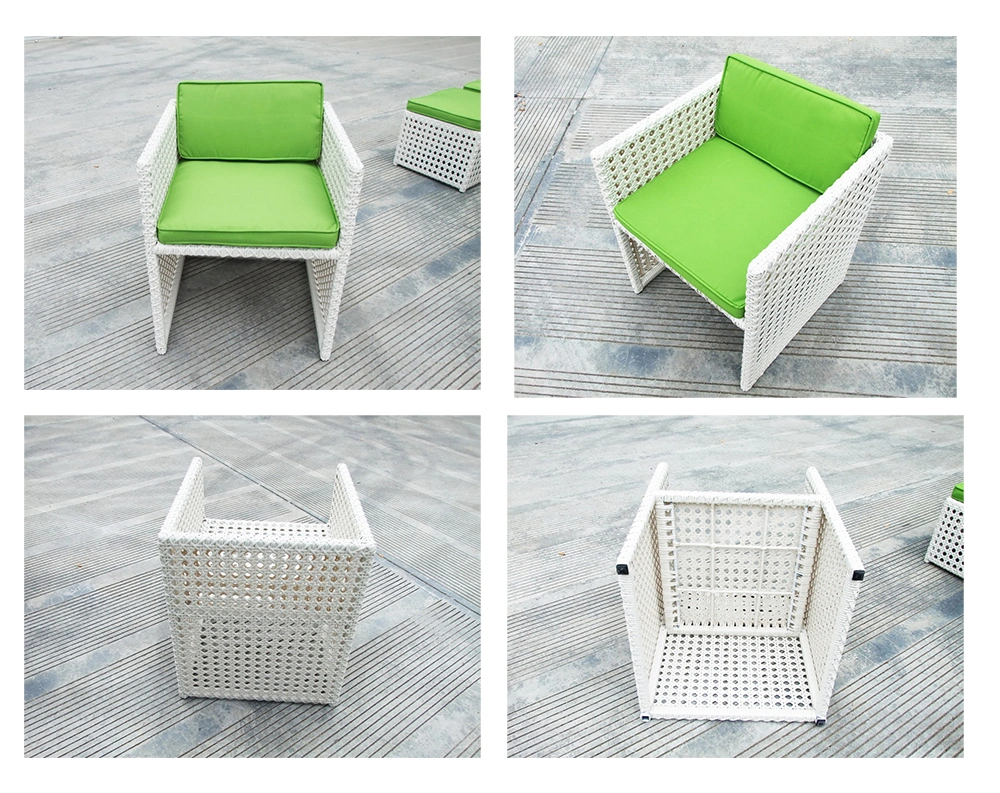 9PCS White Wicker Garden Rattan Cube Set Outdoor Table and Chairs