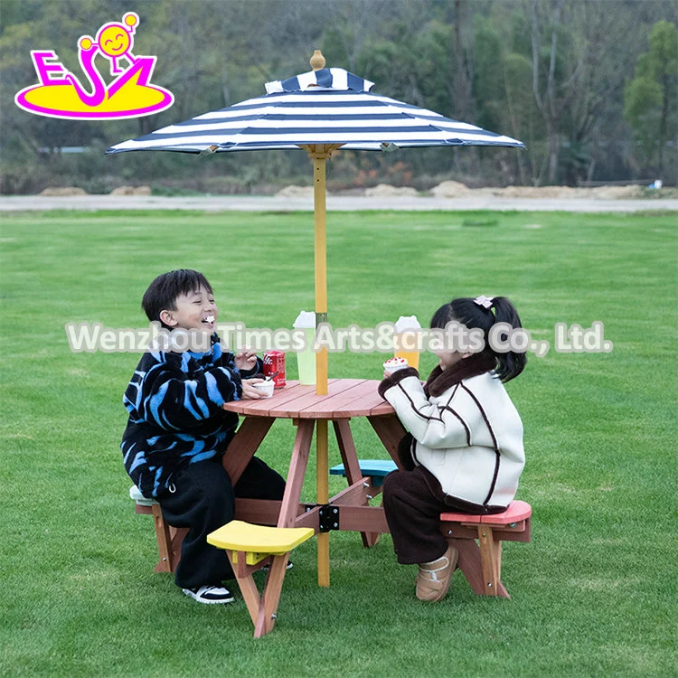 Hot Sale Kids Outdoor Foldable Round Wooden Picnic Table with 4 Stools W01d274