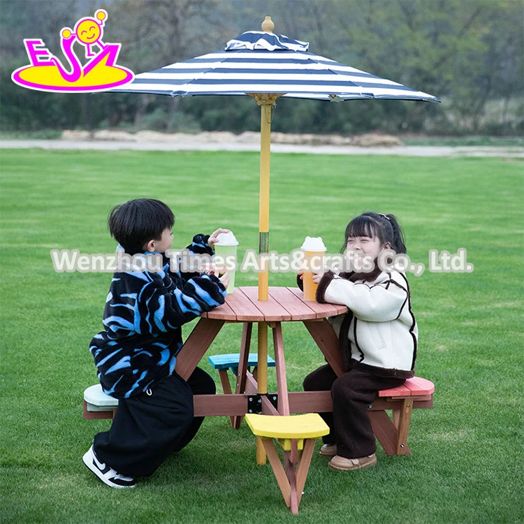 Hot Sale Kids Outdoor Foldable Round Wooden Picnic Table with 4 Stools W01d274