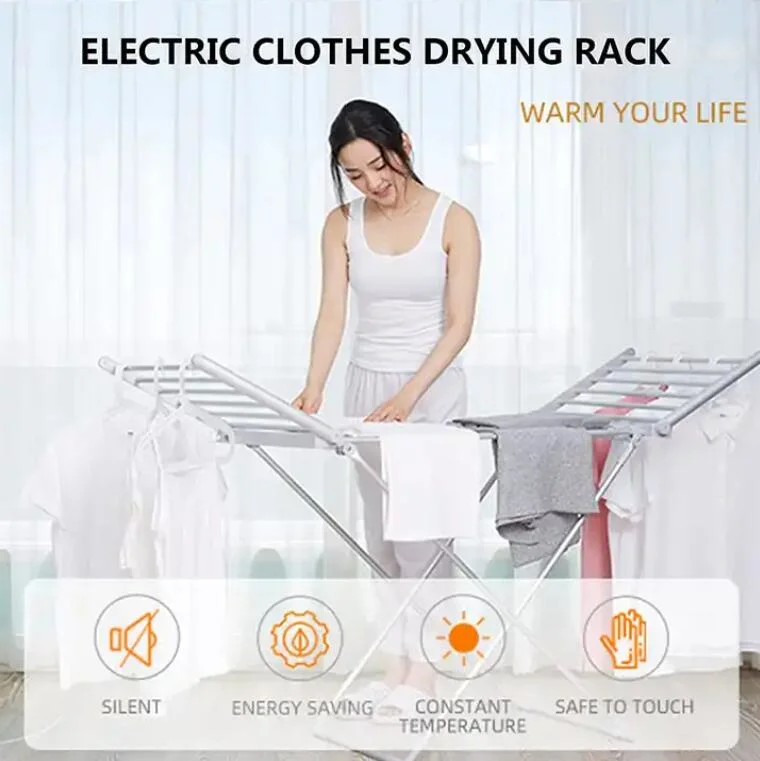 Electric Clothes Airer Dryer Rack with Folding Wings Portable Tower Warmer Freestanding Electric Drying Rack Aluminum Alloy