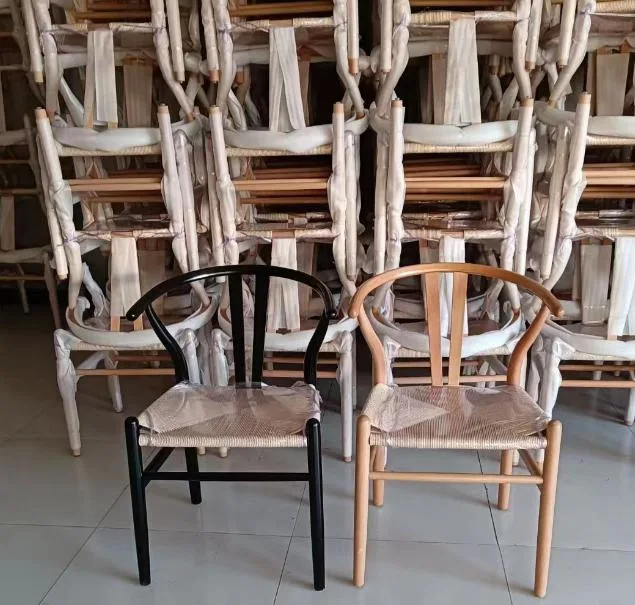 Rope Seat, Solid Beech Wood Dining Chair with Armrests