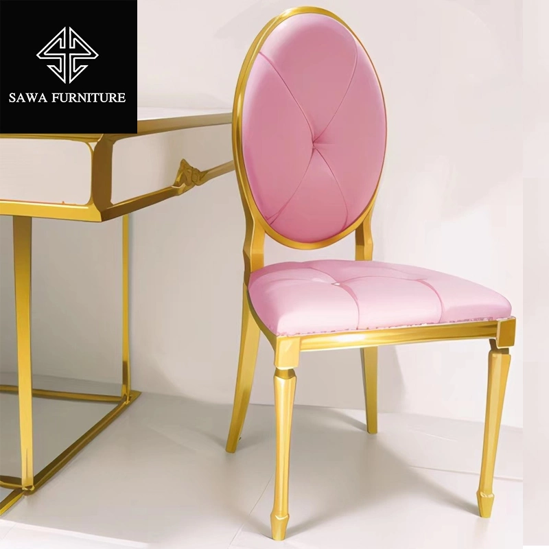 High Quality Round Stainless Steel Frame Golden Frame Pink Dining Wedding Chair