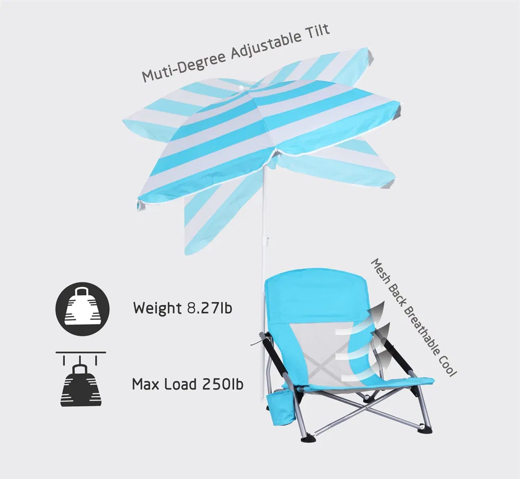 Detachable SPF 50+ Umbrella Armrests Cup Holder Portable Sand Beach Chair