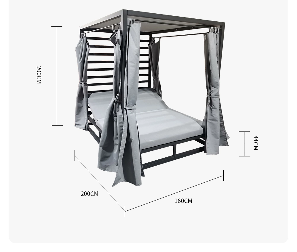 Outdoor Furniture Patio Sunbed Teak Daybed Double Chaise Lounge with Canopy