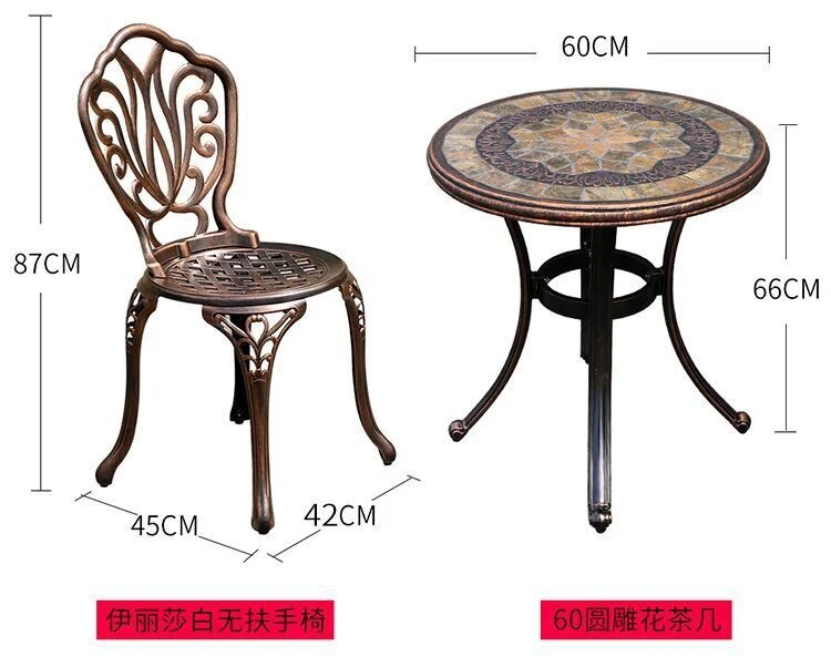 Outdoor Cast Aluminum Table and Chair Villa Courtyard Garden Leisure Open-Air Balcony European Style