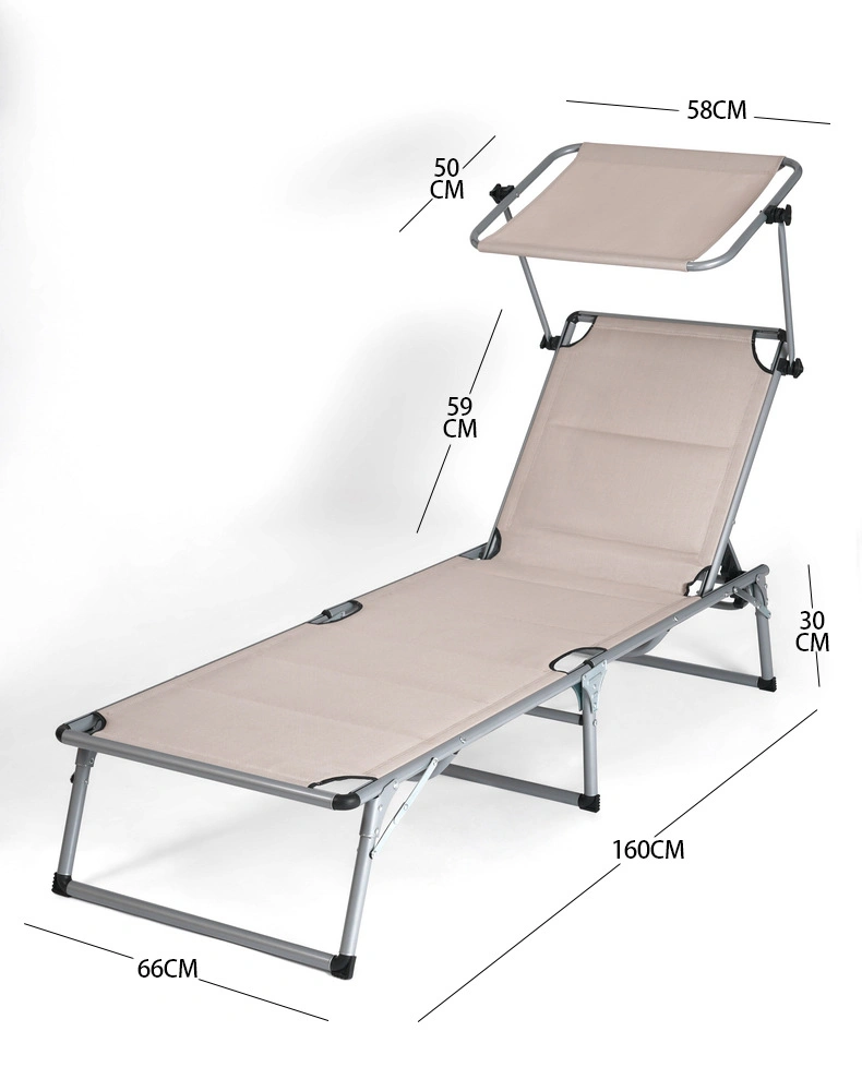 2 Sun Lounger with Sun Shade Foldable Deckchair with Parasol Reclining Polyester Chair