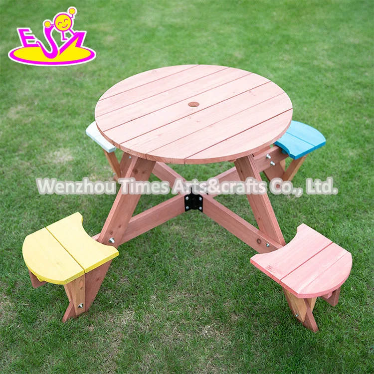 Hot Sale Kids Outdoor Foldable Round Wooden Picnic Table with 4 Stools W01d274