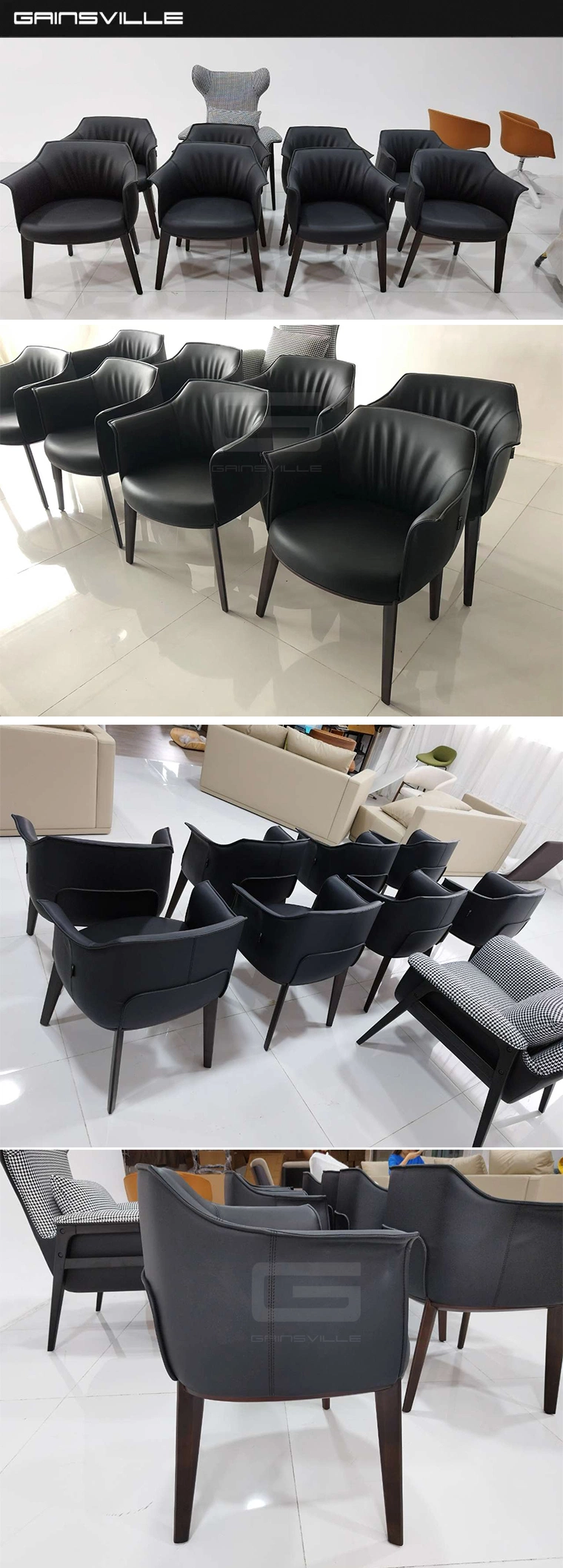 Hot Selling Luxury Quality Dining Leather Wood Black Leg Modern Home Furniture Dining Room Chairs