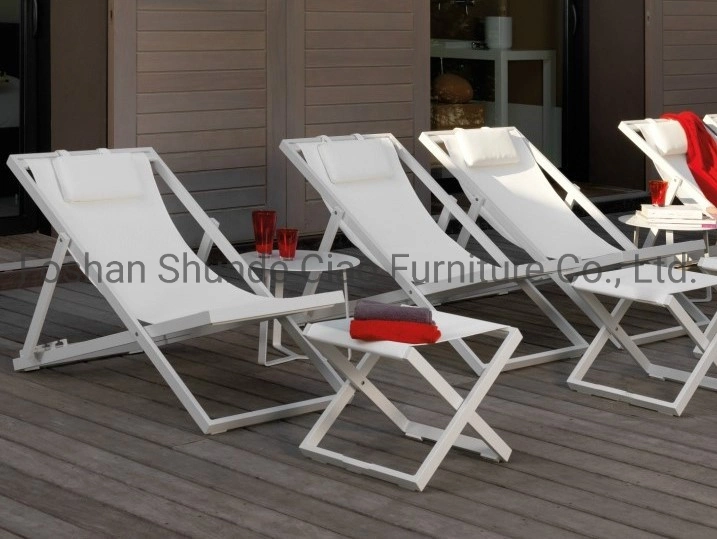 Metal White Folding Pool Chaise Lounger Stile Beach Deck Chair