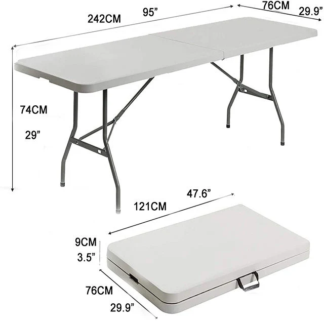 HDPE Furniture White Top Buffet Suitcase 8FT Plastic Folding Garden Outdoor Dining Table