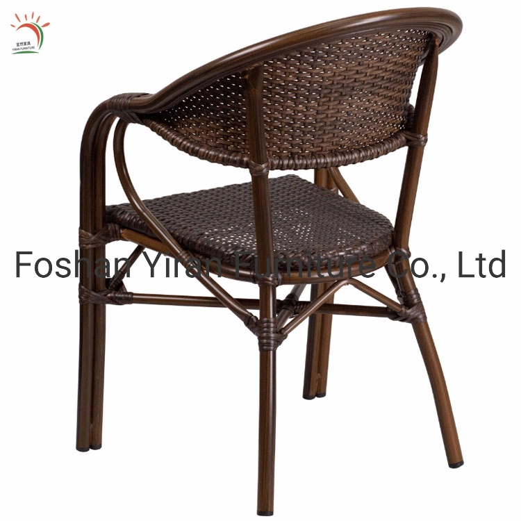 Outdoor Furniture Stacking Blue and White Rattan French Bistro Chair Restaurant Patio Wicker Chair