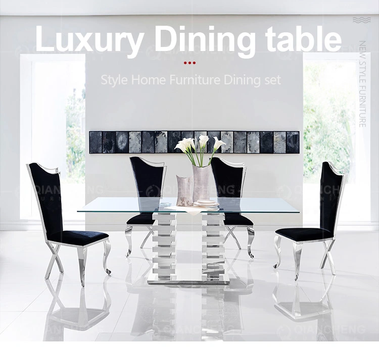 Luxury Stainless Steel Funriture Modern Folding Restaurant Galss Dining Tables