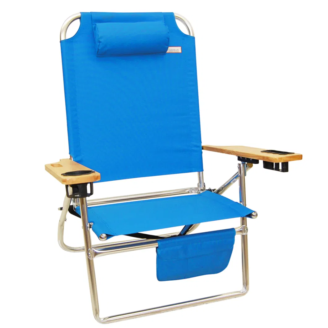 Portable Reclining Backpack Chair with Aluminum Frame, Cup Holder, and Shoulder Straps for Camping, Lawn, Beach, and Outdoor Activities.