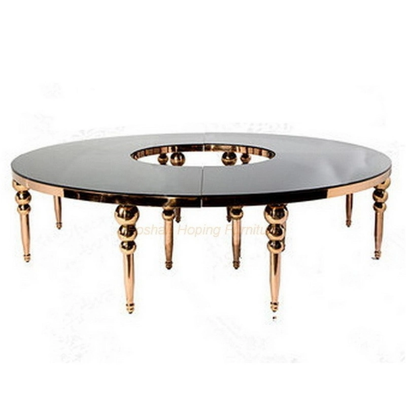 Modern Home Restaurant Furniture Set Special Love Shape Metal Wedding Table Glass Wood Top Dining Room Table