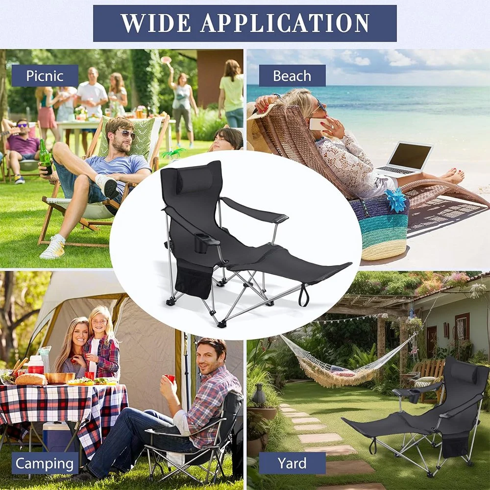 Outdoor Camping Beach Custom Logo Portable Reclining Chair Folding Lounge Chairs with Removable Footrest