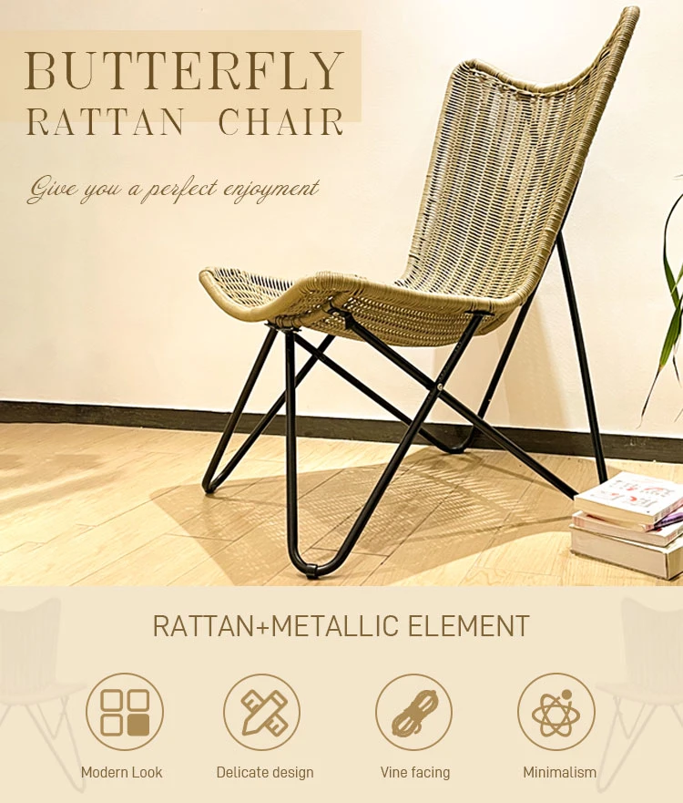 Outdoor French Stylish Rattan Chairs Villa Wicker Chair Bistro Butterfly Rattan Chair