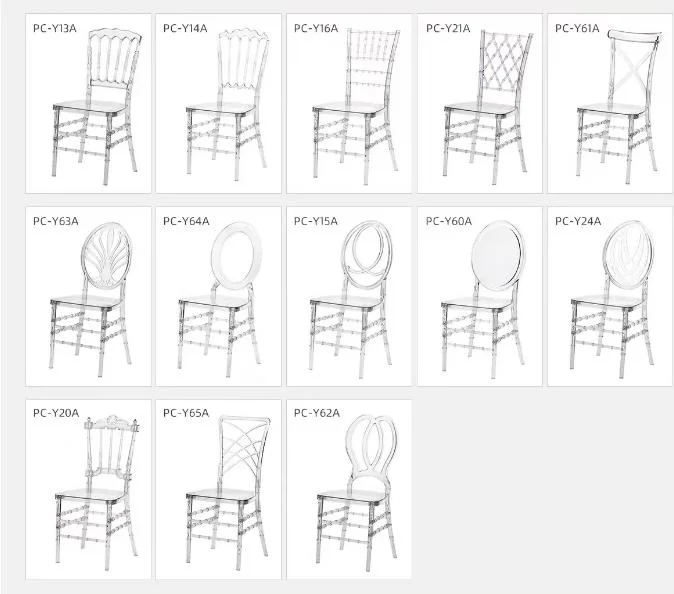 Plastic Tiffany Chair Resin PC Acrylic Wedding Chair Crystal Transparent Acrylic Chairs