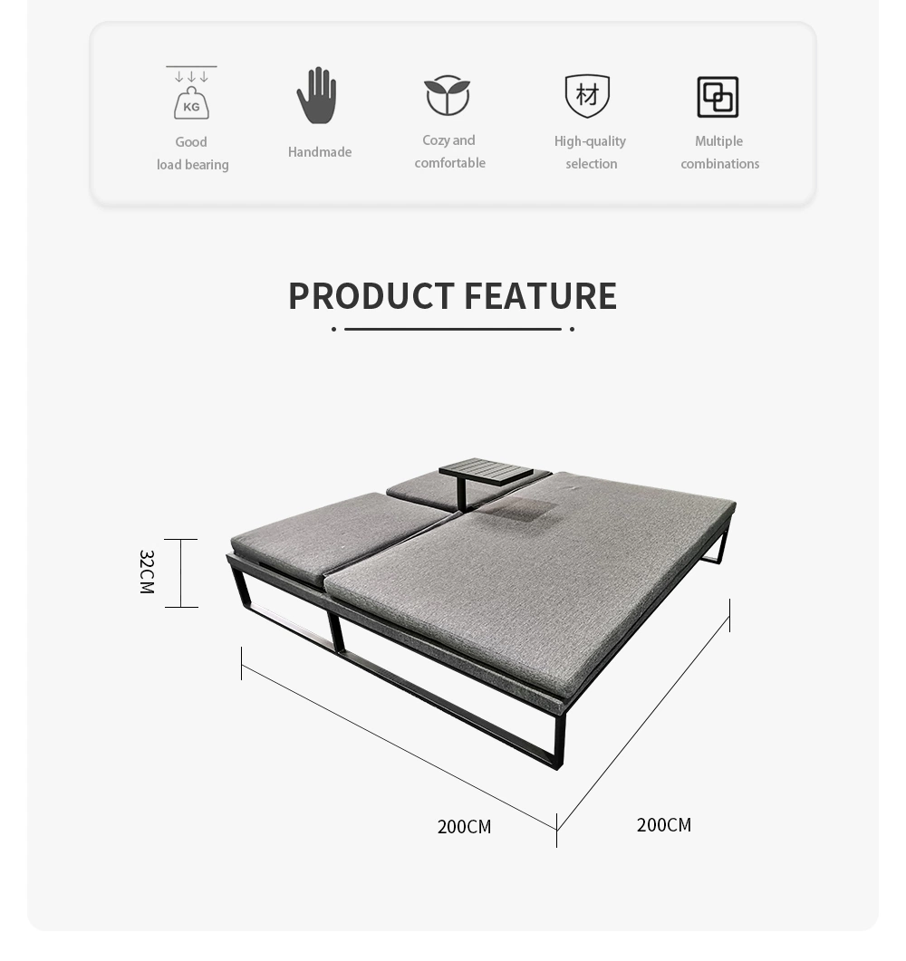 Double Sun Lounge 200cm Length High-Quality Powder-Coated Aluminum in Matt Charcoal