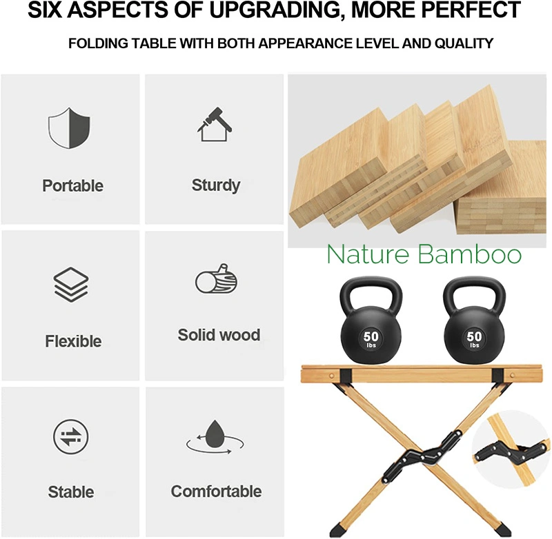 Bamboo Folding Camping Picnic Table Outdoor Wooden Foldable Camp Travel Table