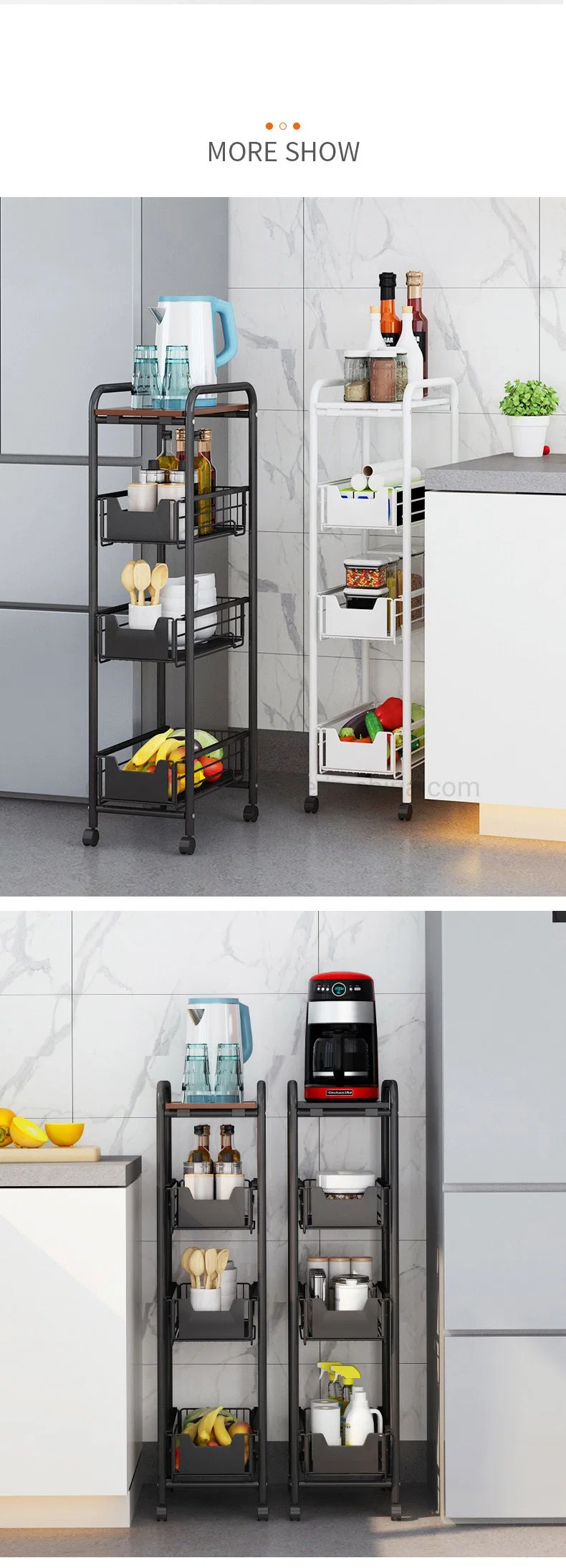 Shelving Bathroom Organizer Multiple Tier Stainless Steel Kitchen Storage Rack for The Narrow Space Storage Cart with Wheels