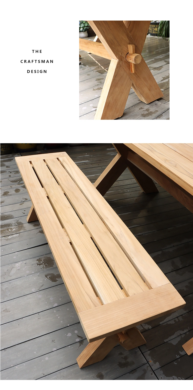 New Rattan +Teak Wood OEM Garden Table Benches Dining Set