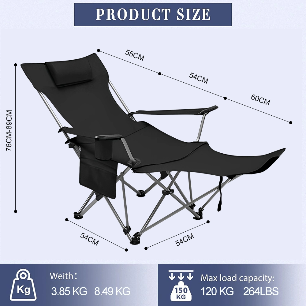 Outdoor Camping Beach Custom Logo Portable Reclining Chair Folding Lounge Chairs with Removable Footrest