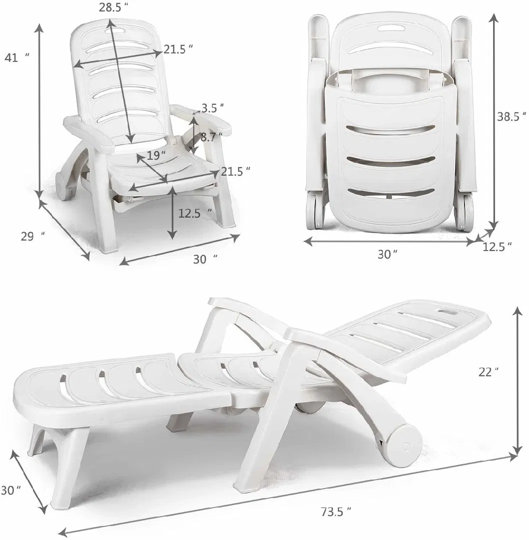 Outdoor PP Plastic Folding Lounge Beach Chair with Wheels