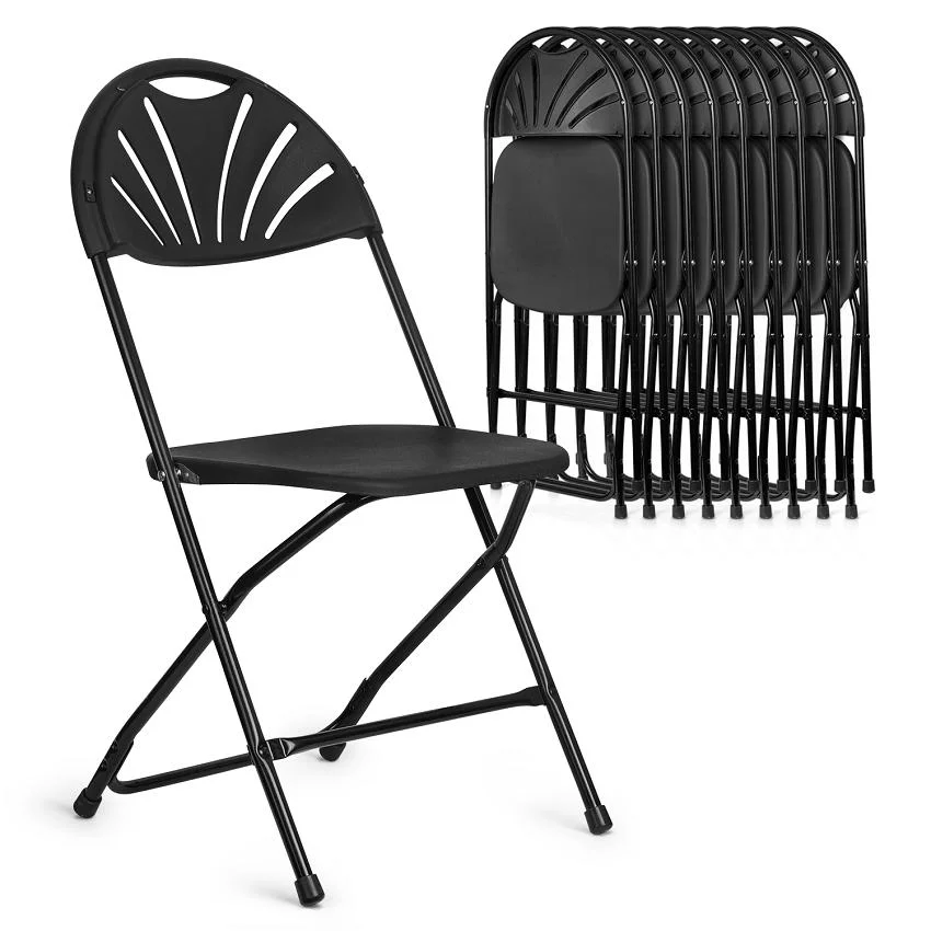 Outdoor Stackable Events Wedding Plastic Black Fan Back Folding Chairs