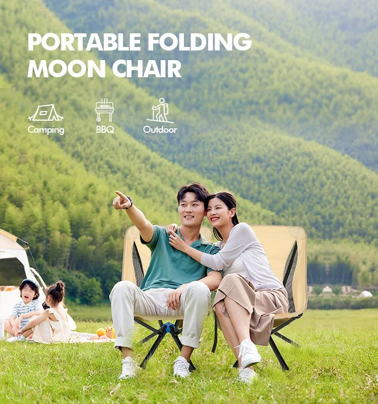 Quick Open Portable Camping Chair Small Compact Foldable Fishing Moon Chair Collapsible Lightweight Aluminum Beach Chair