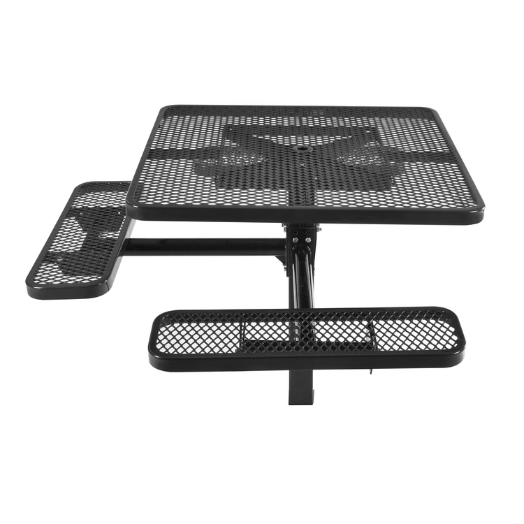 46&quot; Ada Square Picnic Table - Black Steel Heavy Duty Stationary Outdoor Table and Chairs