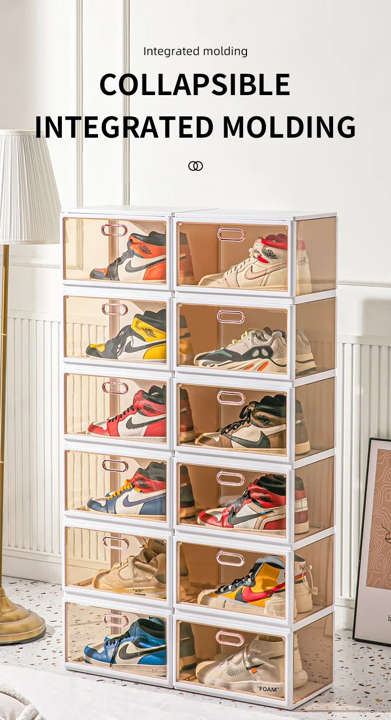 Lvcat Shoe Box Integrated High Side-Opening Transparent Sneaker Shoes Cabinet Magnet Folding Plastic Shoe Storage Rack