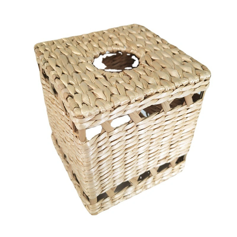 Square Natural Grass Woven Napkin Paper Holder Storage Basket with Holes