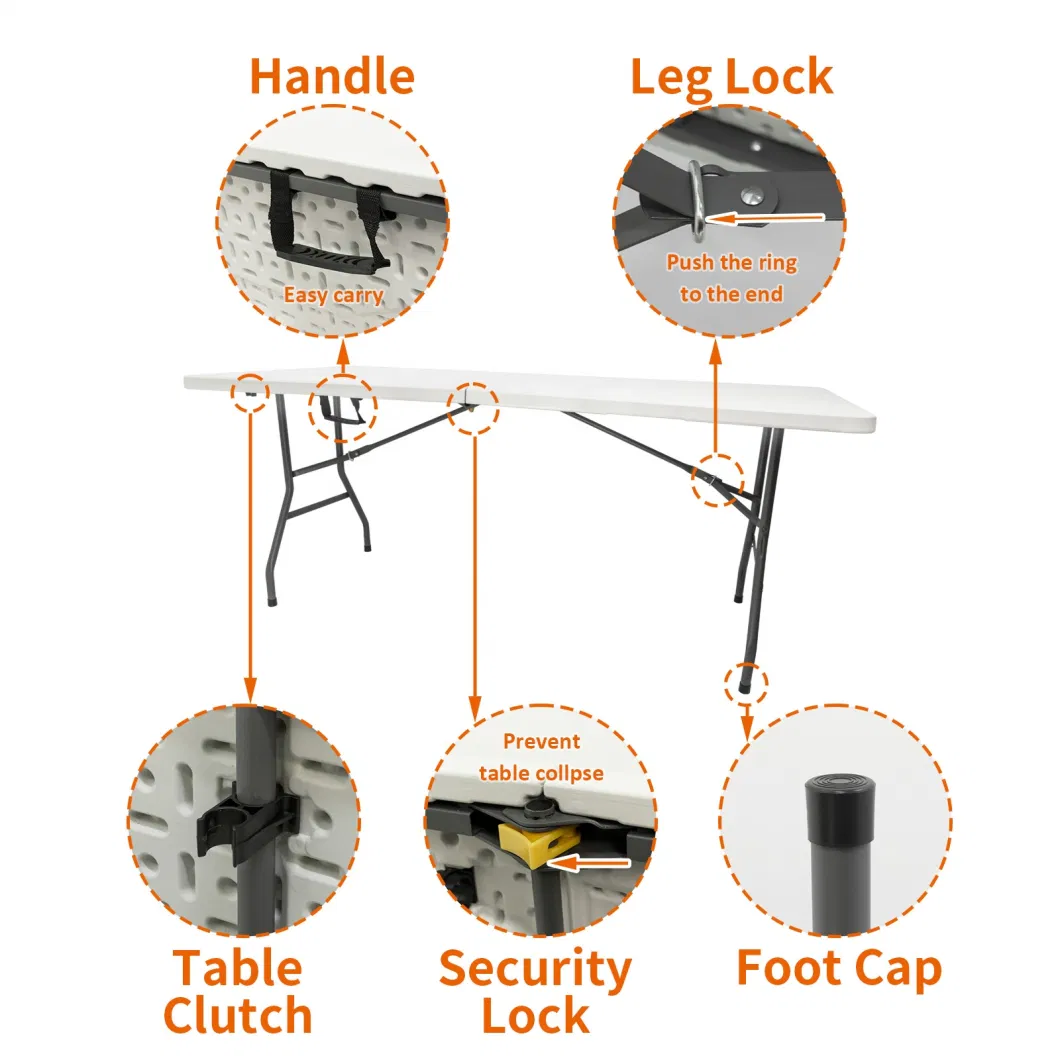 HDPE 6FT 180cm Banquet Camping Picnic Outdoor Folding Plastic Table